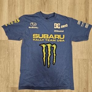 DC Shoes Subaru Rally Team Pastrana Mirra Mens Short Sleeve Shirt Blue M